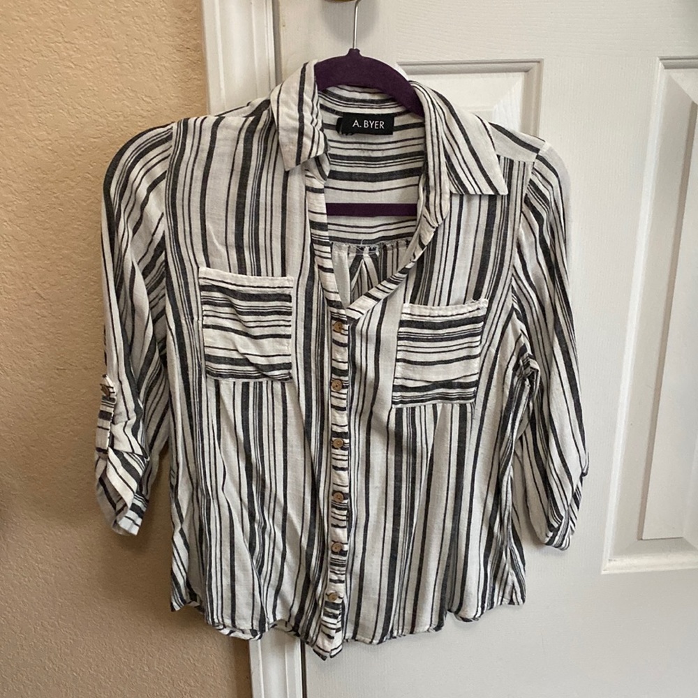 Black & White Linen Material Blouse